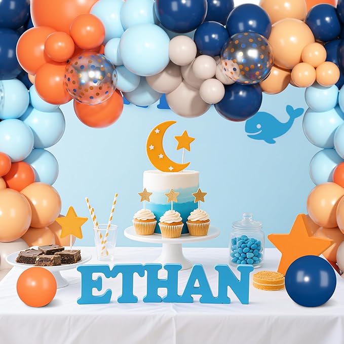 170Pcs Blue and Orange Balloons Arch Garland Kit, Navy Light Blue Orange Beige Confetti Balloons for Engagement Wedding Cartoon Dog Themed Birthday Party Decorations Supplies