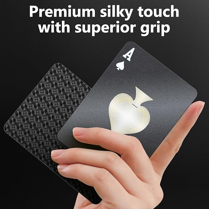 BIERDORF Waterproof Playing Cards - Durable Cool Plastic Deck of Cards - Standard Index Professional Poker Cards - Vintage Casino Card Themed Games for Family or Adults - 4 Pack of Black Diamond Style