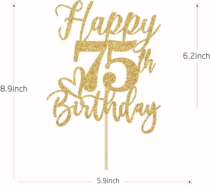 Happy 75th Birthday Cake Topper, 75th Birthday Cake Decorations, Cheers to 75 Years, 75 and Fabulous, 75th Birthday Party Decorations Gold Glitter