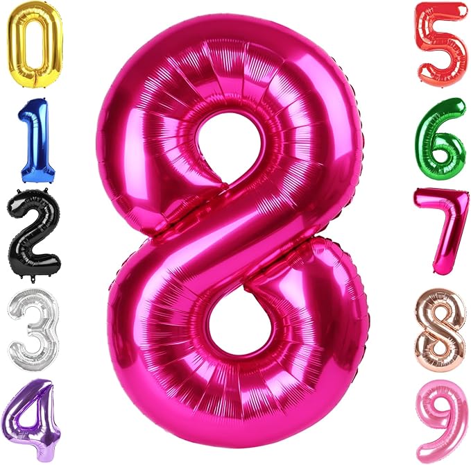 40 Inch Hot Pink Number 8 Balloon, Giant 8 Number Balloons for 8th Birthday Decorations, Party Supplies for Baby Boy Girl, Hot Pink Party Decor