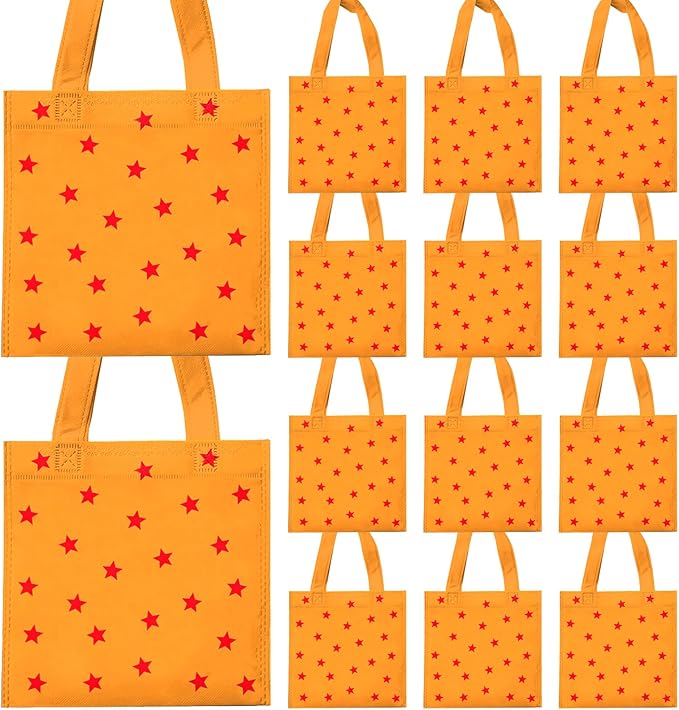 Lxdmnj 20Pcs Yellow and Red Stars Print Party Favors Anime Theme Non-woven Bags with Handles Candy Goodie Gift Bags for Dragon Theme Birthday Baby Shower Party Supplies