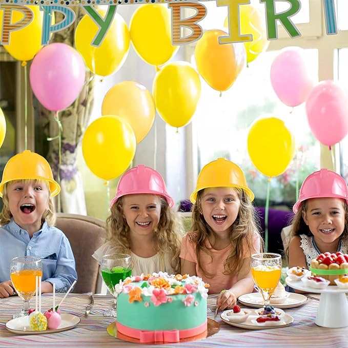 Sumind 48 Packs Construction Party Hats Kids Plastic Worker Helmet Bulk Toy for 3-8 Years Children Dress up Party Supplies (Pink, Yellow)