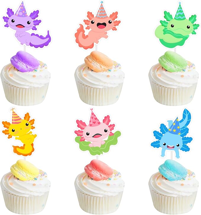 36 Pieces Axolotl Cupcake Toppers Birthday Decorations for Boys Girls - Cartoon Animal Axolotl Theme Cake Decors Picks Baby Shower Gender Reveal Party Favors Supplies