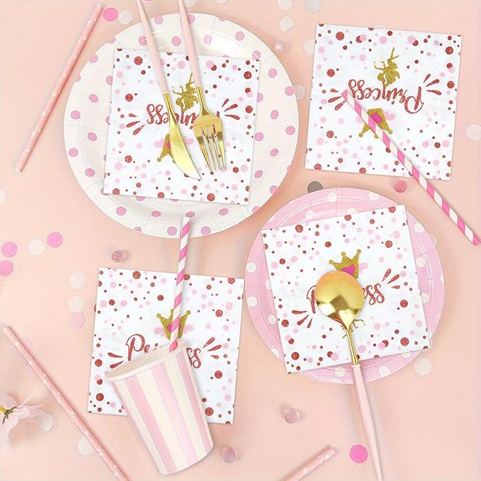 100 Pcs Pink Castle Napkins, Disposable Princess Napkins, Castle Decorations - 13 x 13 Inches