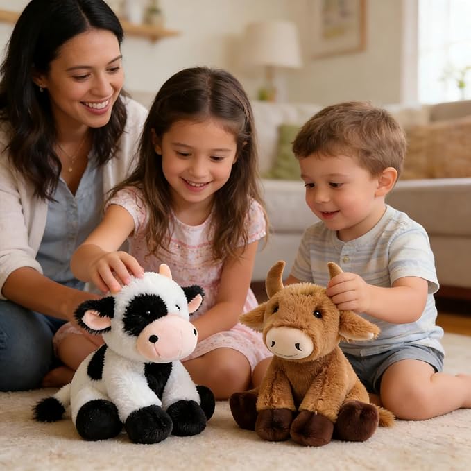 OROZCOR Cow Stuffed Animal, Cute Fluffy Cow Plush 8.5 Inch, Soft Farm Stuffed Cow Plush Toy Gifts for Baby Boys Girls (Cow)