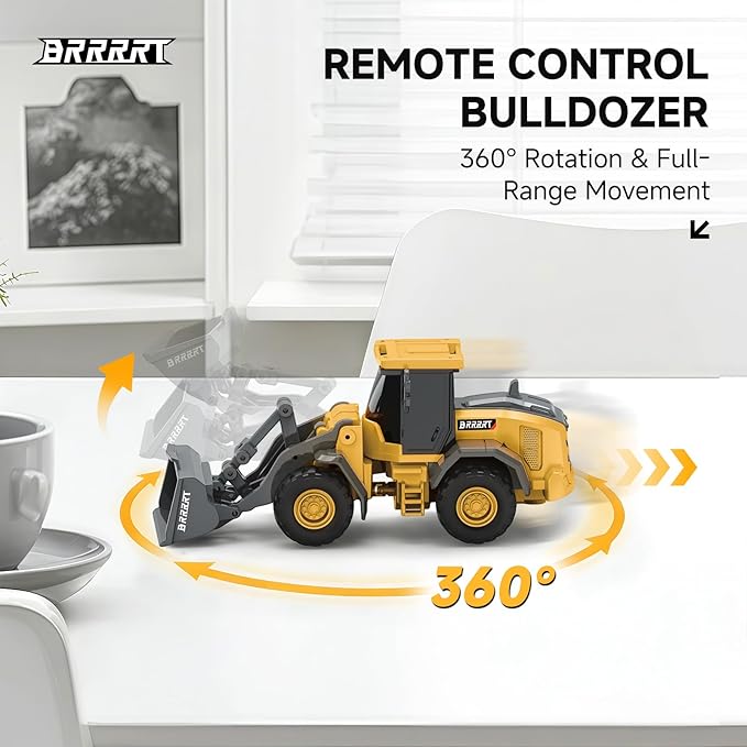 BRRRRT 1/64 RC Bulldozer Toy,Full Functional RC Construction Vehicles,Type-C Direct Charging Alloy Remote Control Bulldozer,Birthday Gifts for Boys and Girls Age 3+