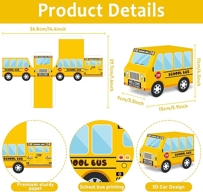 ZOIIWA 12 PCS School Bus Party Treat Boxes School Bus Decorations Back to School Party Favor Boxes First Day of Yellow School Bus Candy Box Birthday Gift Welcome Back to School Classroom Party Decor
