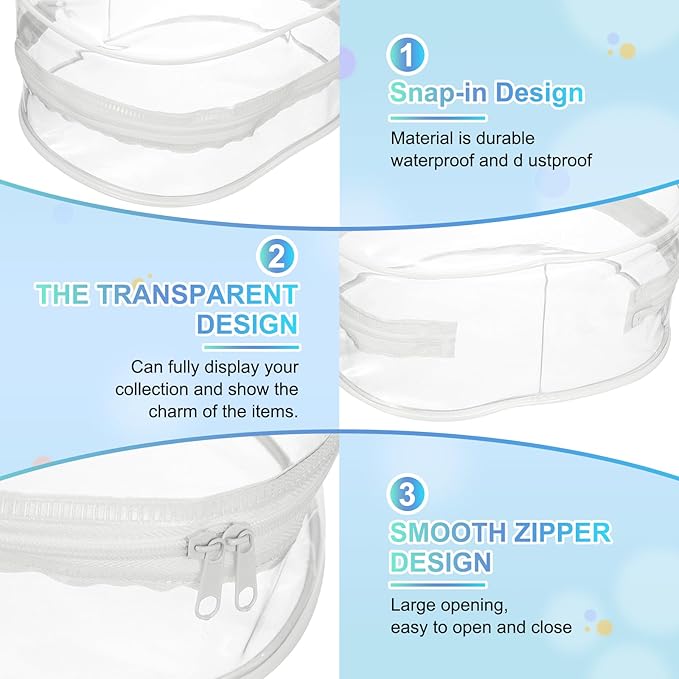 uxcell Figure Display Bag, 6 x 3.7 x 8.7 Inch PVC Oval Portable Dolls Pouch Carrying Case Storage Bag Keychain Charm for Showing Off Boxes Dolls, Milky White