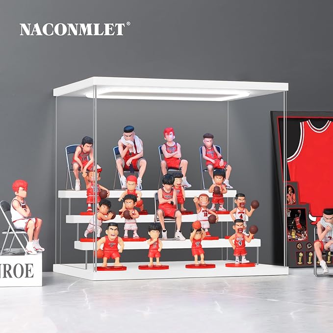 Clear Acrylic Display Case for Action Figure- Funko Pop Dustproof Showcase with Colorful Lighting, Multiple Layers for Collectibles(4 Tier-W*D*H-12.6"x9.4"x11.7"inches)
