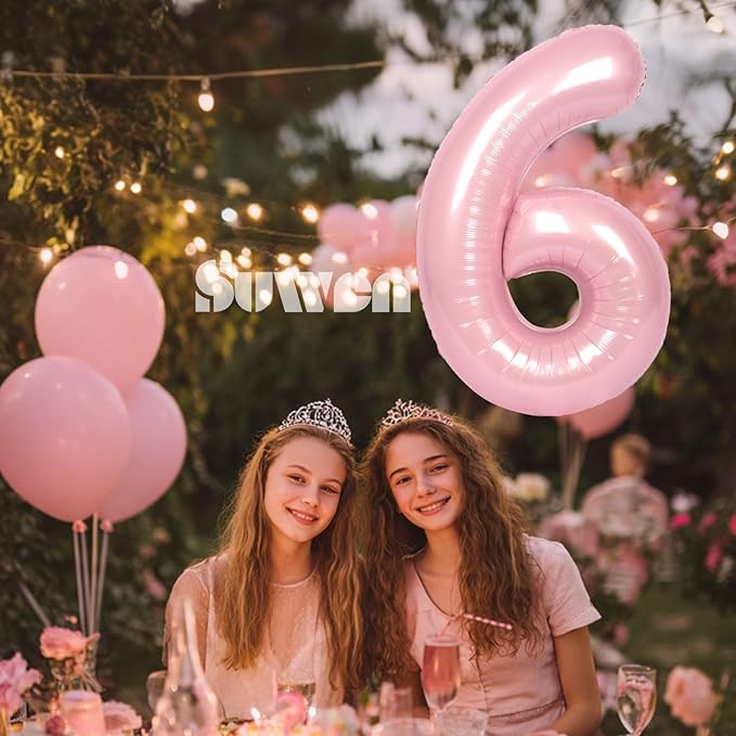 SUWEN 40 Inch Pink Large 6 Number Balloons Big Foil Helium Number Balloons 0-9 Jumbo Happy 6th Mylar Birthday Party Decorations for Girl Anniversary Party Supplies