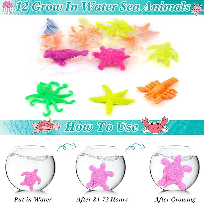 Under Sea Party Favors, 134 Pcs Ocean Birthday Party Supplies - Ocean Sea Animal Toys, Scratch Art Set, Grow In Water Animals for Under Sea Party Decorations, Goodie Bag Stuffers