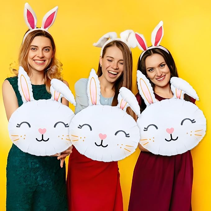 6PCS Easter-Bunny Balloons Rabbit Head Foil Balloons Easter Themed Party Mylar Bunny Birthday Party Supplies Decorations