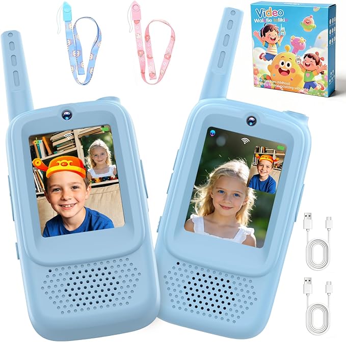 Video Walkie Talkies for Kids, 2 Pack Rechargeable Video Intercom Kids Walkies Talkies with Camera, Indoor Outdoor Toys for Family Games, Garden, Camping, Hiking, Gifts for Boys Girls Ages 3-12, Blue