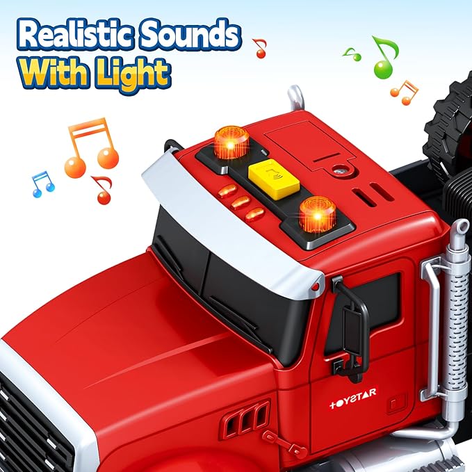 Toddler Boy Toys for 3 4 5 6 7 Years Kids, 21" Semi Flatbed Truck Toy with a Farm Truck, Friction Powered Vehicles Toys with Lights and Sounds, Birthday for Boy Girls