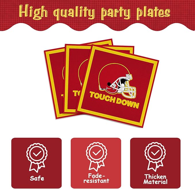 168pcs Red Football Party Supplies Touch Down Plates Napkins American Rugby Tableware Set Disposable Paper Cups Red knives Forks and Spoons Football Birthday Party Decorations Serves 24