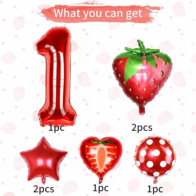 Berry First Birthday Party Supplies,Berry First Birthday Balloon for Strawberry 1st Birthday Decorations Strawberry Foil Balloons Birthday Party Decorations for Girls