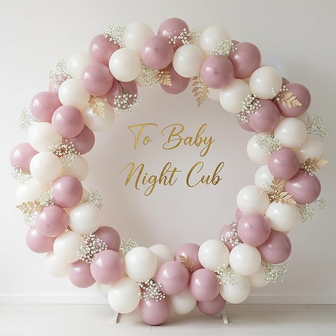 RUBFAC Dusty Pink Balloons 129pcs Different Sizes Pack of 18 12 10 5 Inch, Latex Boho Blush Pink Balloon Garland Arch Kit for Baby Shower Engagement Bachelorette Wedding Birthday Party Decorations