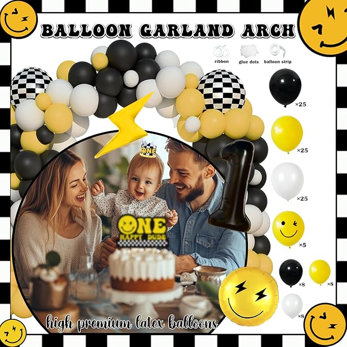 One Happy Dude Birthday Decorations,One Cool Dude 1st Party Decorations,One Happy Dude 1st Birthday Party Supplies,Dude First Backdrop Balloon Arch Garland Banner for 1st Boy