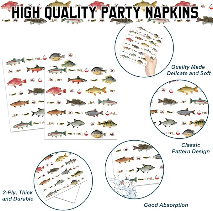 170PCS Fishing Birthday Party Decorations Gone Fishing Party Decorations Include Plates, Cups, Cutlery, Banner, Tablecloth for Ofishally One Birthday Decorations