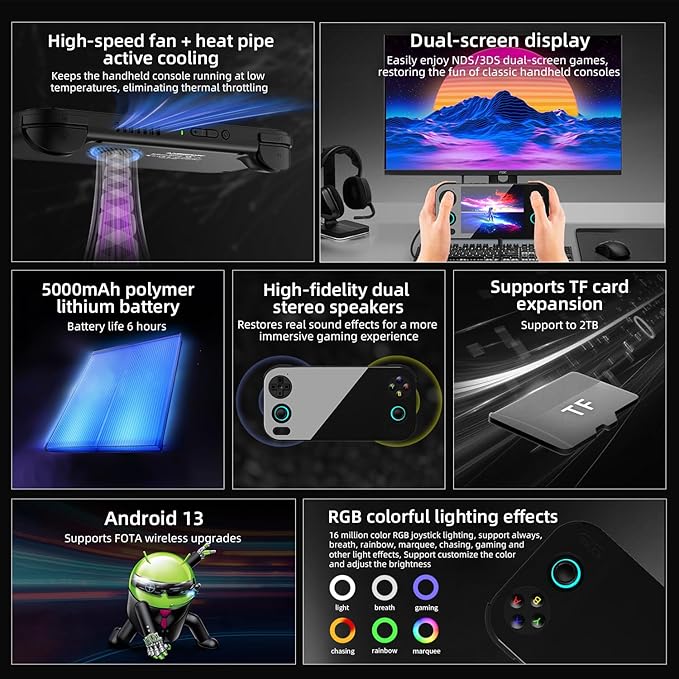 RG 476H Retro Handheld Game Console RG 476H Retro Game Console 4.7 inch IPS Multi-Touch Screen Android 13 Unisoc T820 Processor RG476H Support 1080p DP Output WiFi Bluetooth Black