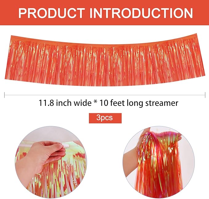 BEISHIDA 3 Packs Metallic Foil Fringe Garland Shining Red Wall Hanging Tinsel Fringe Banners for Car Floats Bridal Shower Wedding Birthday Valentine's Day Anniversary Party Decoration(30 Feet)