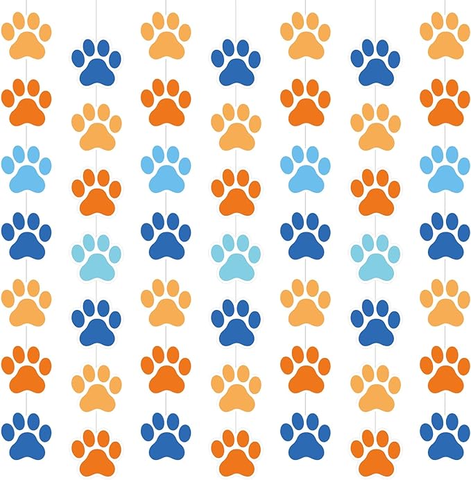 Duraaamo 8 Packs Dog Party Banner Decorations Blue Paw Print Paper Garland Dog Birthday Paper Hanging Cutouts Colorful Paw Banners for Lets Pawty Pet Birthday Party Supplies Decor(Light Paws)