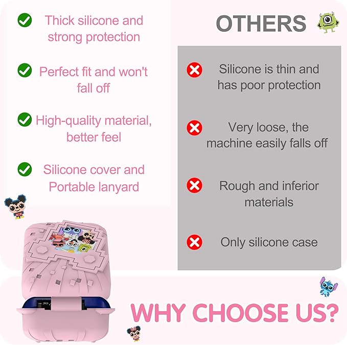 Silicone Case for Bitzee Disney Interactive Toy, Anti-Scratch, Washable, Shockproof Silicone Protective Cover for Bitzee Disney Interactive Toy Accessories with Lanyard - Pink