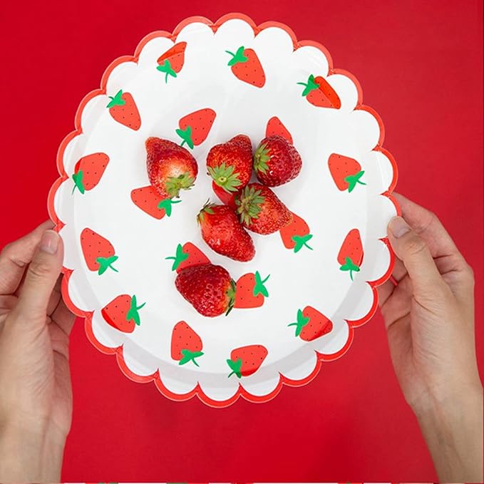MaitianGuyou 40 Count Disposable Strawberry Birthday Decorations,Paper Plates Strawberry Decorations Party Supplies for Appetizer,Picnic,Baby Shower,Barbecue,Wine Party Supplies(Strawberry2#,7 inch)