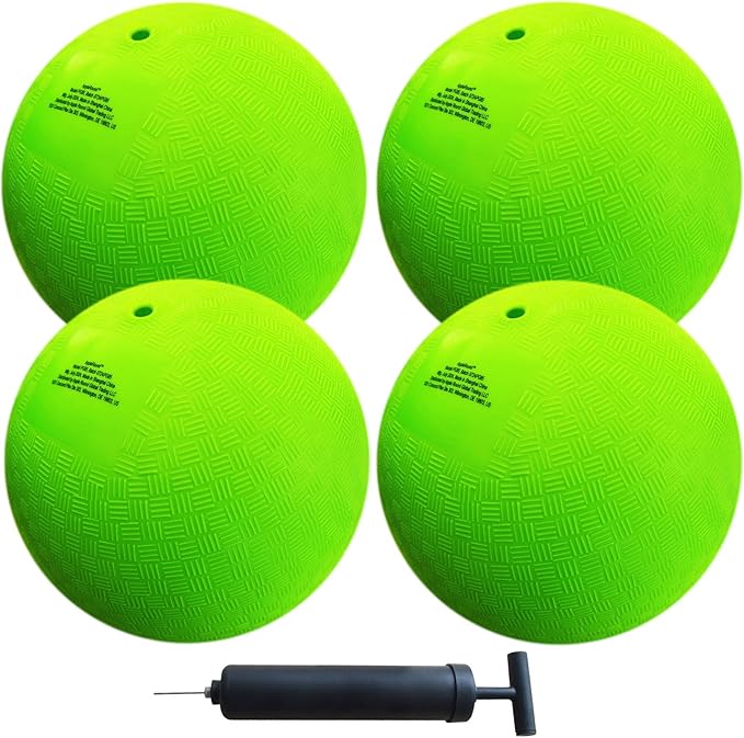 AppleRound 8.5-inch Dodgeball Playground Balls, Pack of 4 Balls with 1 Pump, Official Size for Dodge Ball, Handball, Camps and Schools