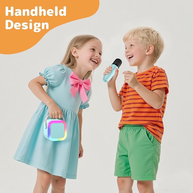 Fede Karaoke Machine for Kids Adults, Mini Karaoke Machine with 2 Wireless Microphones, Portable Bluetooth Speaker with Voice Changing Effects & LED Lights, Best Gifts Toys for Girls and Boys