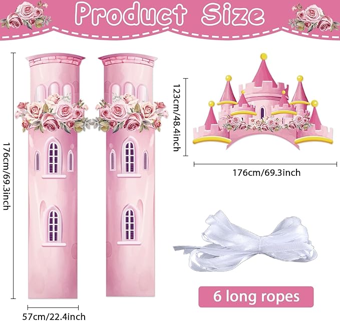 Princess Castle Valentine's Day Photo Prop Pink Princess Party Decorations Princesses Themed Polyester Fabric Birthday Photo Booth Props Pink Castle Door Hanging for Valentine's Day Party Supplies