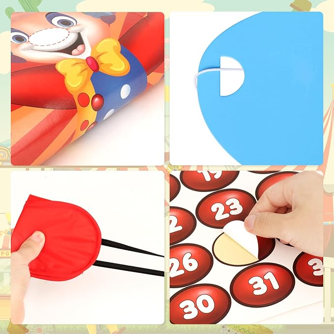 Hxezoc Circus Party Games, Pin The Noses on The Clown With 32 Pcs Nose Stickers, Large Carnival Clown Games Poster for Kids Birthday Party School Classroom Carnival Party Supplies