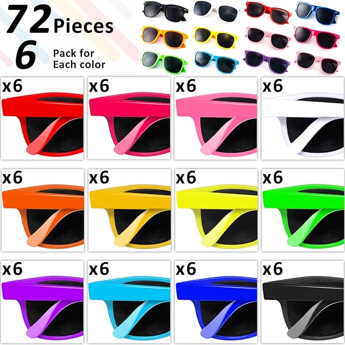50 Pack 10 Color Neon Sunglasses Party Favors Bulk,80’s Retro Style Perfect Colorful Novelty Sun glasses Set for Birthday Party Supplies,Beach,Pool Party Favors,Goody Bag Favors for Kids Adults