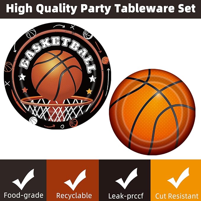 Basketball Birthday Party Decorations 100Pcs Basketball Sports Theme Birthday Party Supplies Basketball Plates and Napkins Basketball Party Favors for Basketball Party Decorations