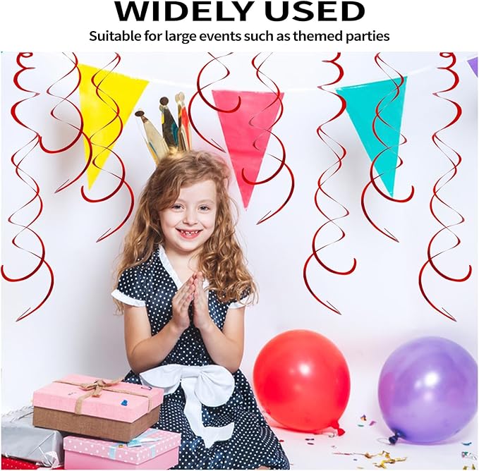 30 Pieces Hanging Swirl Party Decorations Ceiling Spiral Plastic Streamer for Birthday Graduation Wedding Celebration Baby Shower Party（Red）