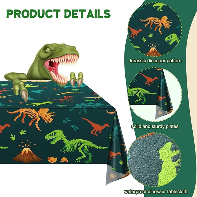 Uiifan 171 Pcs Dinosaur Birthday Decorations Party Supplies with Dinosaur Birthday Plates Paper Cups Table Cloths Napkins Tableware Pack Dino Banner for Dino Theme Party Plates Supplies Decorations