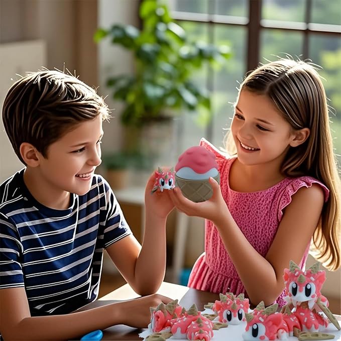 3D Printed Dragon Figurine, Decorative Collectible (Pink 3 Dragons and 1 Egg)