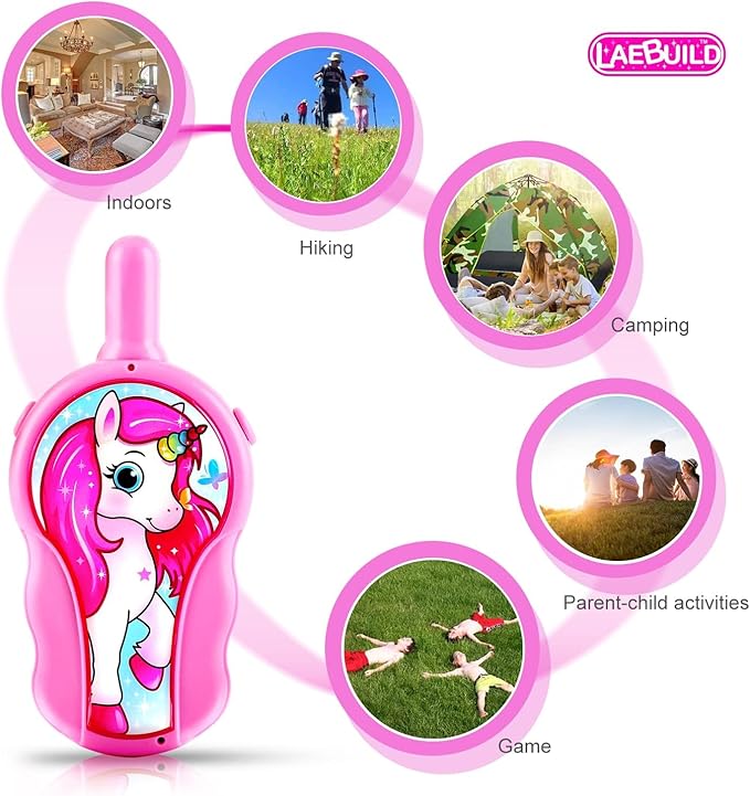 Unicorn Walkie Talkies for Kids Girls, 2 Pack Two Way Radio, Long Range Toddler Toys, Birthday for 3-8 Year Old Girls