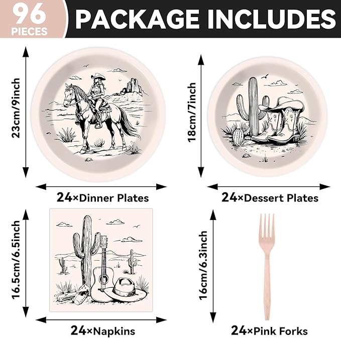 gisgfim 96Pcs Western Party Plates and Napkin Happy Cowgirl Party Supplies Wild West Tableware Dinnerware Set Western Themed Paper Dinner Dessert Plate Decoration Favors for 24 Guests