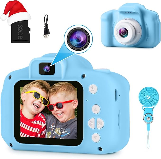 GKTZ Toys for Girls Age 3-8, Kids Camera Digital Video Toddler Camera Children Camcorder Birthday Gifts for 3 4 5 6 7 8 Year Old Girls with 32GB SD Card (Light Blue)