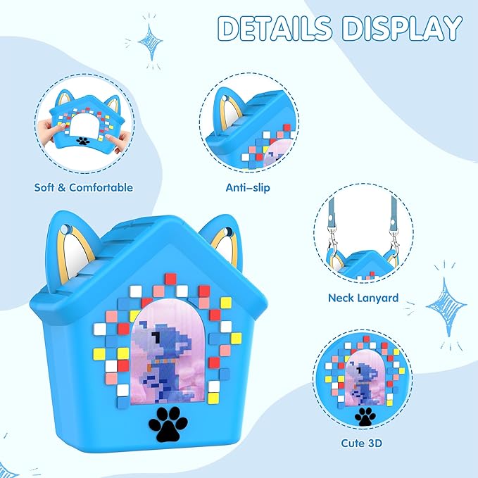 Silicone Case for Bitzee Doghouse Interactive Digital Pet, Shockproof Protective Cover for Doghouse Bitzee Virtual Electronic Pets Accessories with Lanyard (Blue)