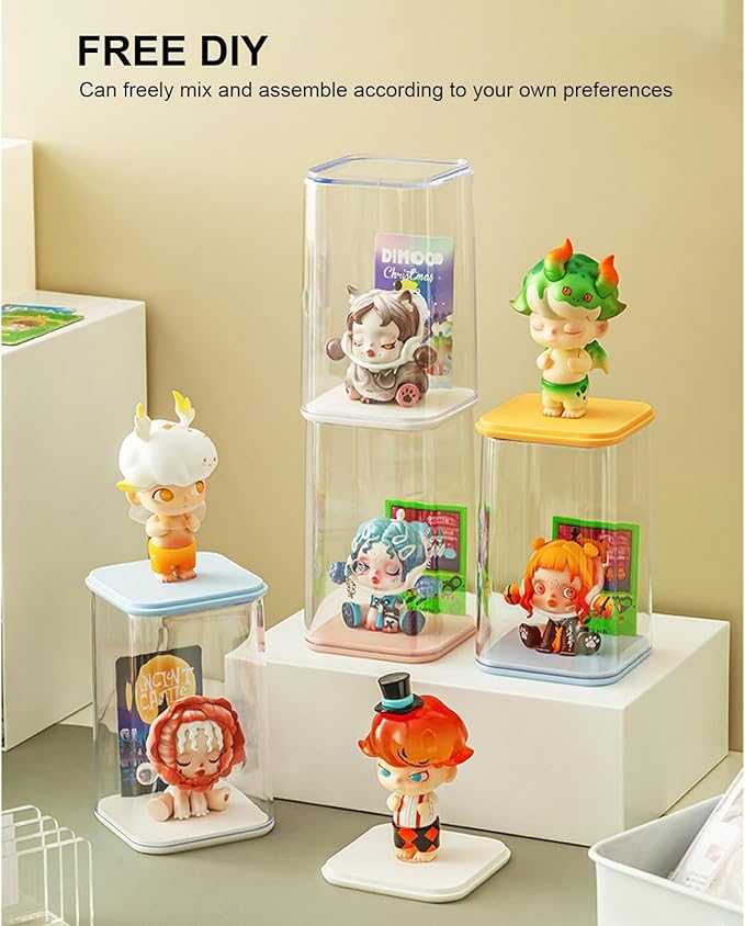 4 Pack Display Boxes Clear Small Display Case for Mini Pop Figures, Stackable Acrylic Dustproof Blind Box for Funko Pop Figures, Collectibles, Mini Toys, Vinyl Figures