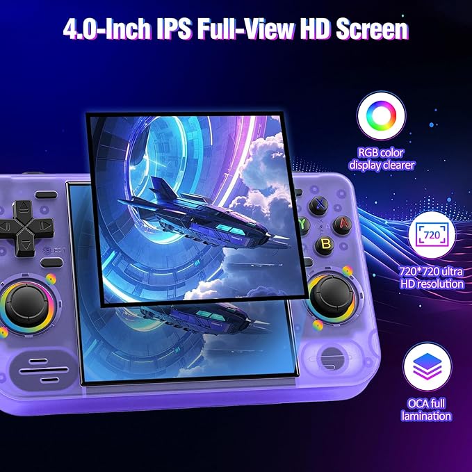 RF40H Handheld Game Console, 4.0" Retro Gaming Console Preloaded 20,000+ Classic Games, Open Source Linux System, Support WiFi Online Play, Portable Pocket Hand Held Video Game (Transparent Purple)