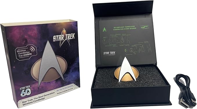 FAMETEK Star Trek Next Generation Bluetooth Communicator Badge 2026 Edition - TNG Bluetooth ComBadge with Chirp Sound Effects, Microphone & Speaker – Star Trek Memorabilia, Gifts and Collectibles