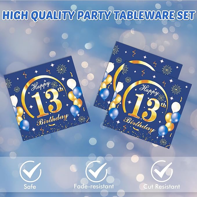 Happy Birthday Decorations for Boys13 Year Old Party Decorations Disposable Tableware Include 13th Birthday Plates and Napkins for Official Teenager 13th Birthday Party