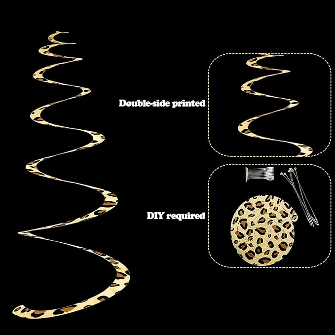 Boao 15 Pcs Cheetah Party Supplies Leopard Hanging Swirls Whirls Animal Print Party Decorations Cheetah Whirls for Birthday Baby Shower Jungle Animal Themed Graduation Wedding Celebration (Brown)