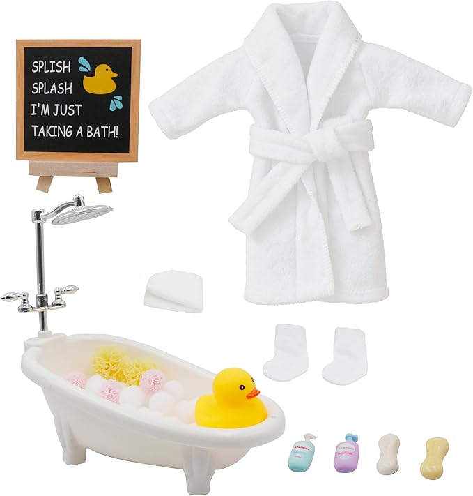 Christmas Elf Doll Accessories Kit, Over 10Pcs Holiday Elf Doll Bath Clothes Sets Include Bathrobe Socks Bathtub Towel for Christmas Decoration