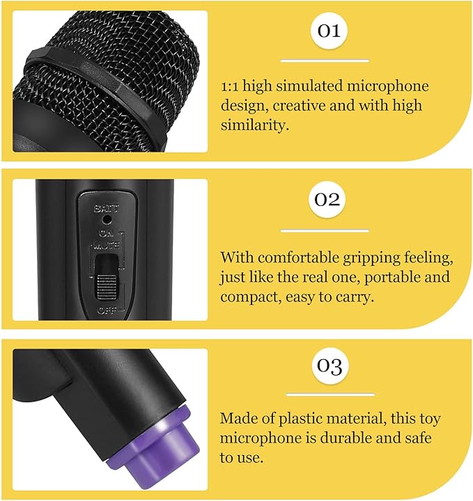 TOYANDONA Fake Microphone Prop - Realistic Plastic Play Mic Toy for Kids Pretend Singer Role Play, Speech Practice, Karaoke Stage Performance & Birthday Party Costume Accessory (Bottom Random Color)