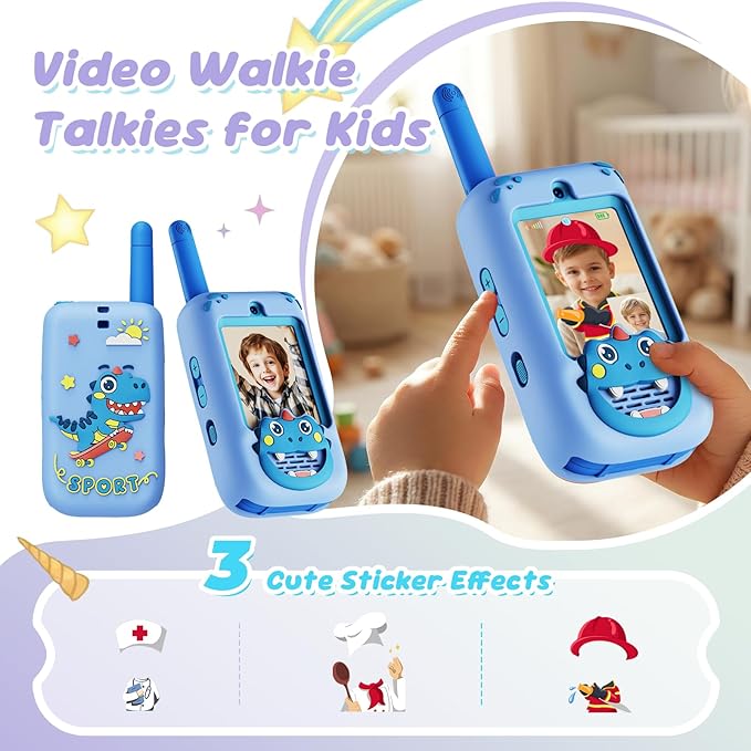 Video Walkie Talkies for Kids, Rechargeable 2 Pack Long Range Two Way Radios with 4 Voice Changer Effects, Toys for Boys Girls Ages 3-12, Outdoor Camping Birthday