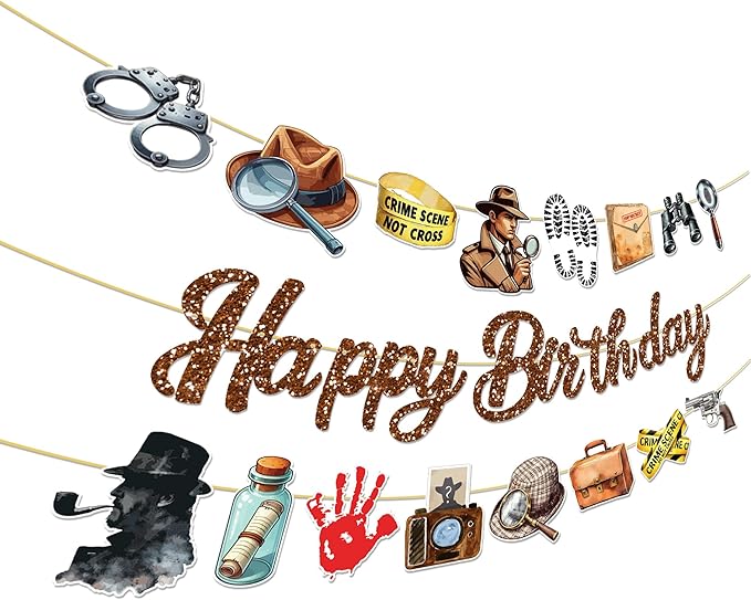 3pcs Detective Party Banners Detective Theme Birthday Party Banners Detectives Partys Decoration Brown Happy Birthday Hanging Decoration Mystery Sign Banner for Mystery Party Top Secret Spy Supplies